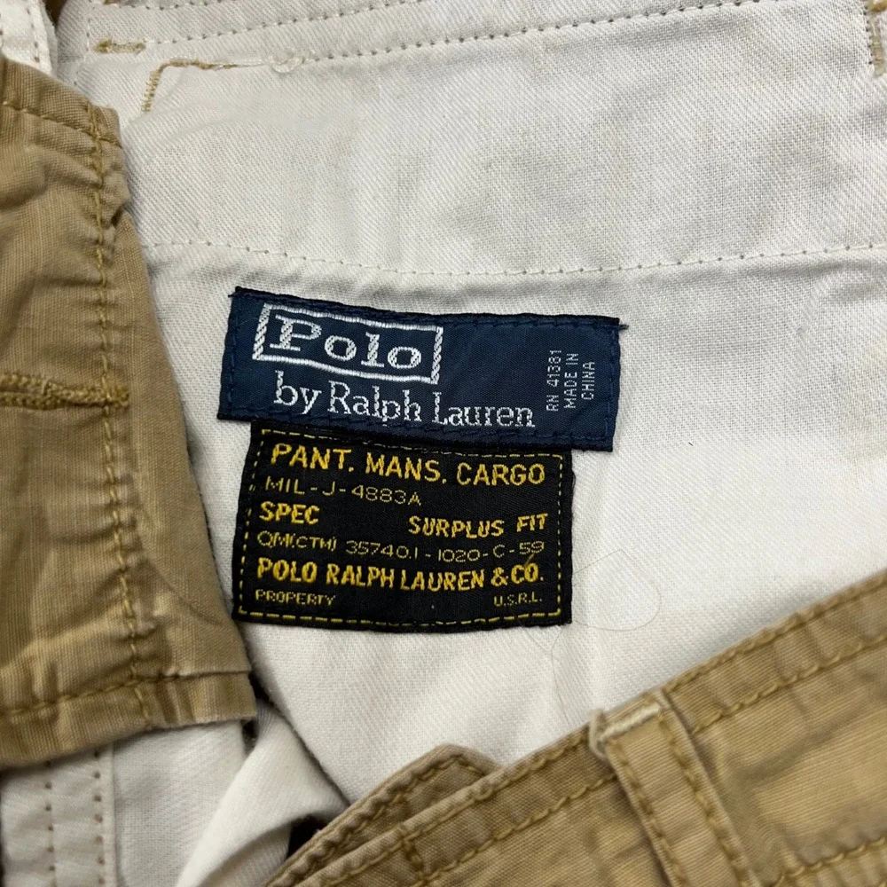 Polo Ralph Lauren Mens 31 Cargo Shorts Vintage Heavy Flying Jet Pilot Khaki Tan